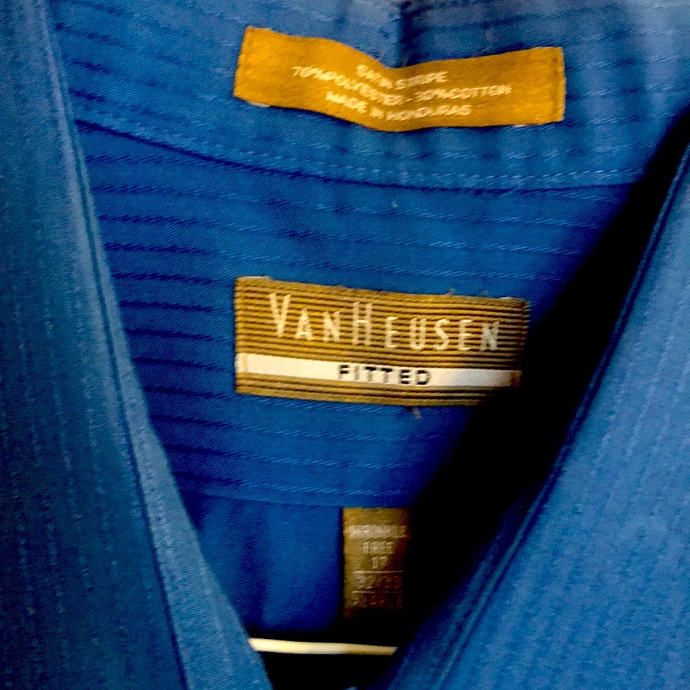 Mens Van Heusen Fitted satin striped blue shirt
